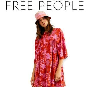 Free People Pink/Red Boho Dreamy Coastal Cowgirl babydoll Minidress size Medium